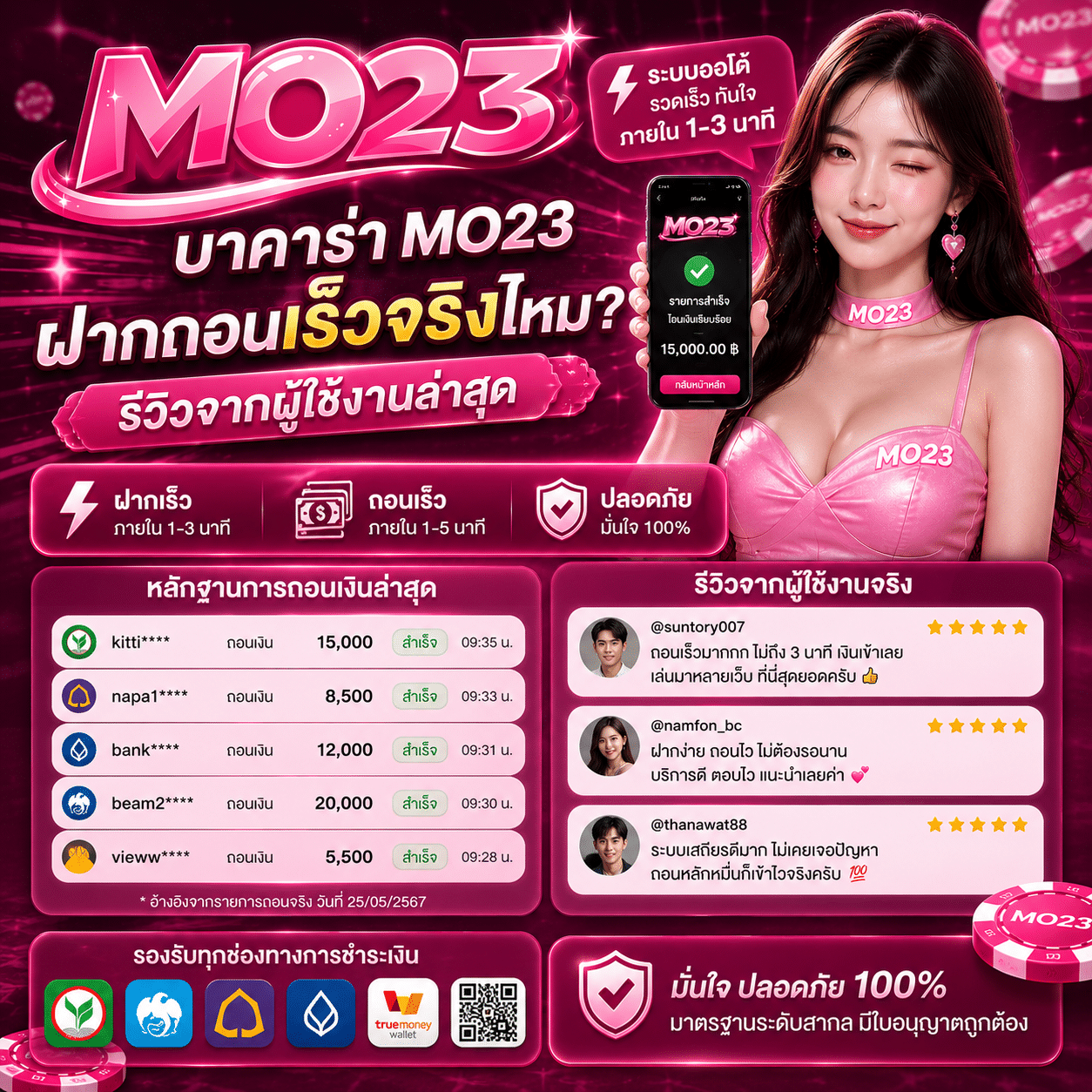 บาคาร่า MO23 ฝากถอนเร็วจริงไหม รีวิวจากผู้ใช้งานล่าสุด