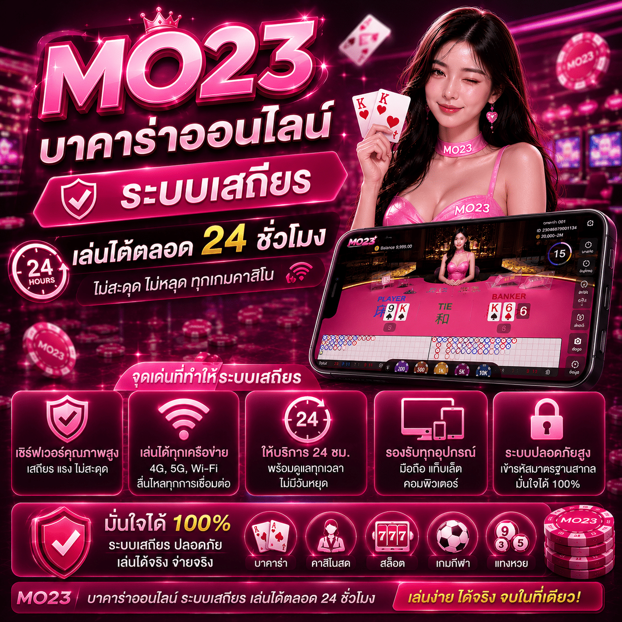 บาคาร่าออนไลน์ MO23 ระบบเสถียร เล่นได้ตลอด 24 ชม.
