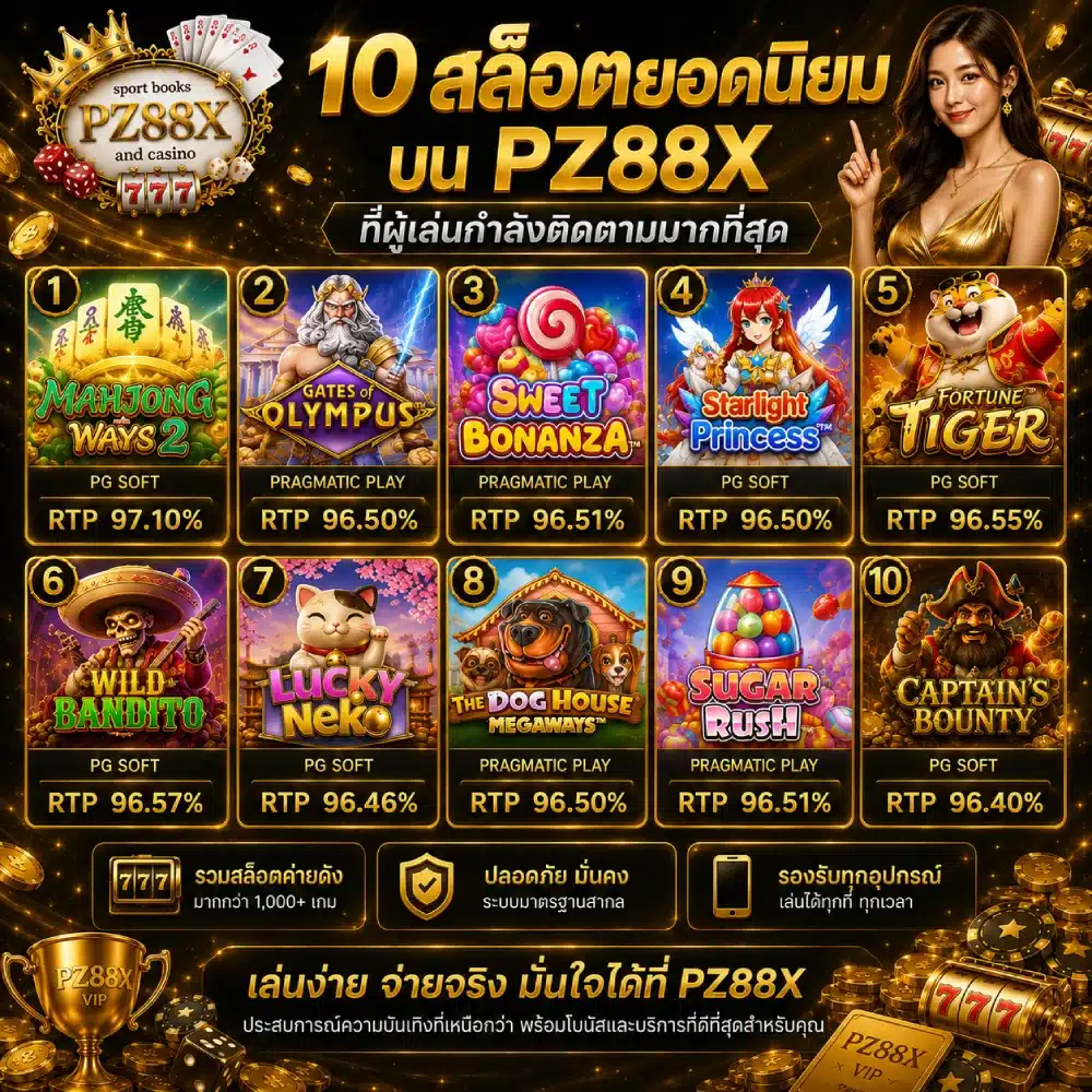 10 สล็อตยอดนิยมบน PZ88X ที่ผู้เล่นกำลังติดตามมากที่สุด
